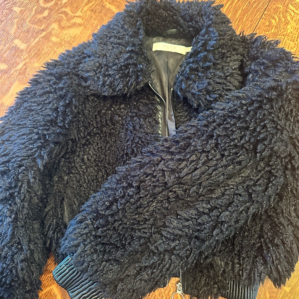 ASTR label black cropped fur jacket